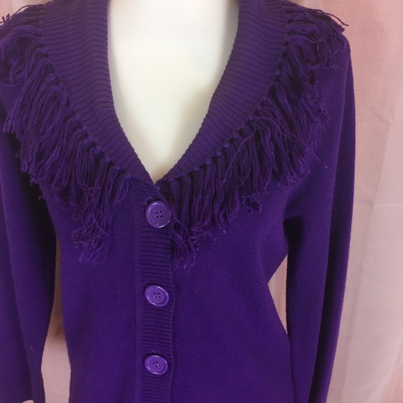 Choices Purple Fringe Cardigan MP FREE SHIP - Picture 2 of 6